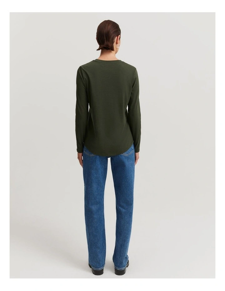 Cotton Long Sleeve Slub T-Shirt in Hunter Green image 4