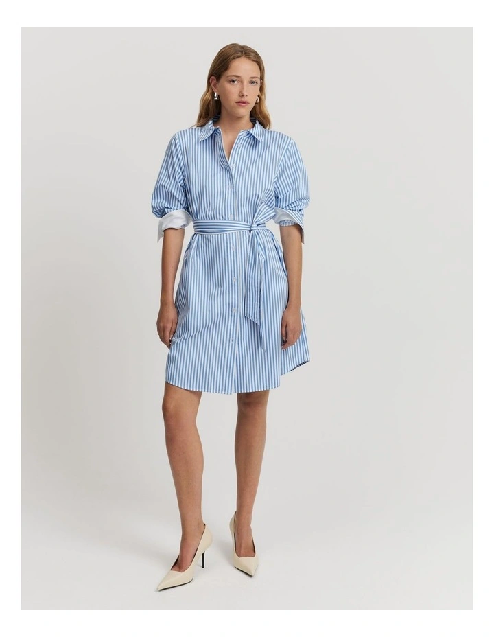 Country Road Australian Cotton Button-through Shirt Dress in Blue