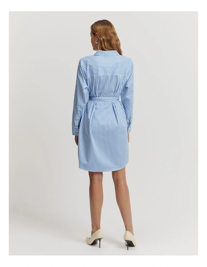 Cotton Button-Through Shirt Dress in Blue Stripe image 4
