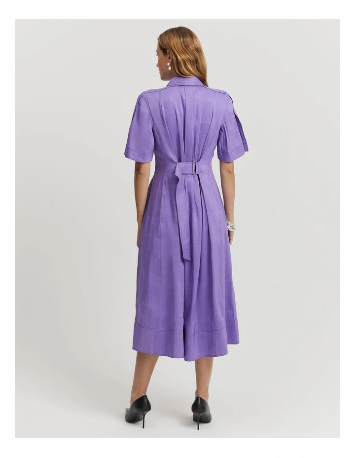Linen Blend Cinched Shirt Dress in Deep Lilac image 4