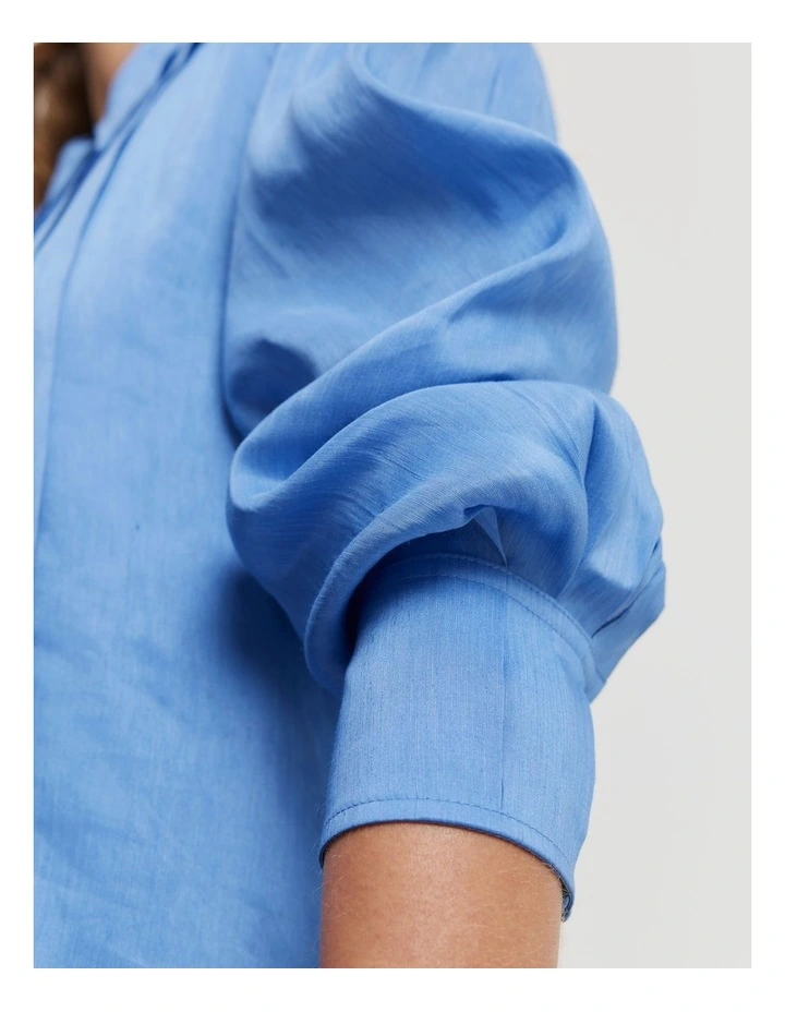 Pleat Mini Shirt Dress in French Blue image 2