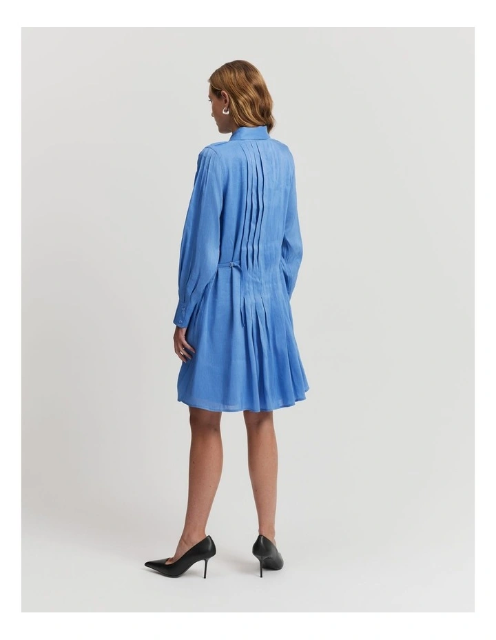 Pleat Mini Shirt Dress in French Blue image 4