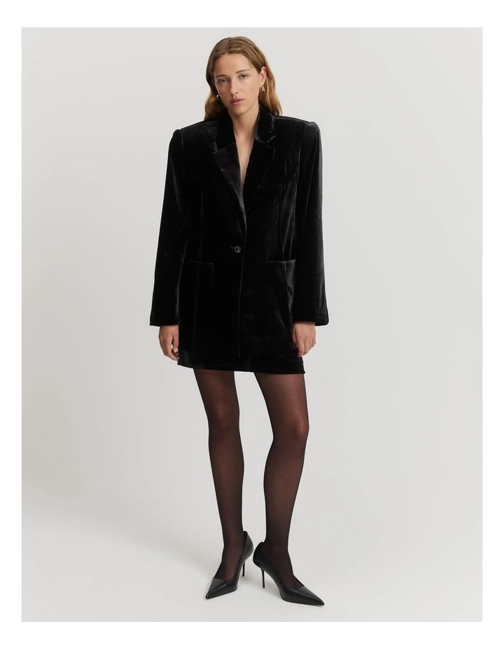 Velvet Single-Breasted Blazer in Black image 1