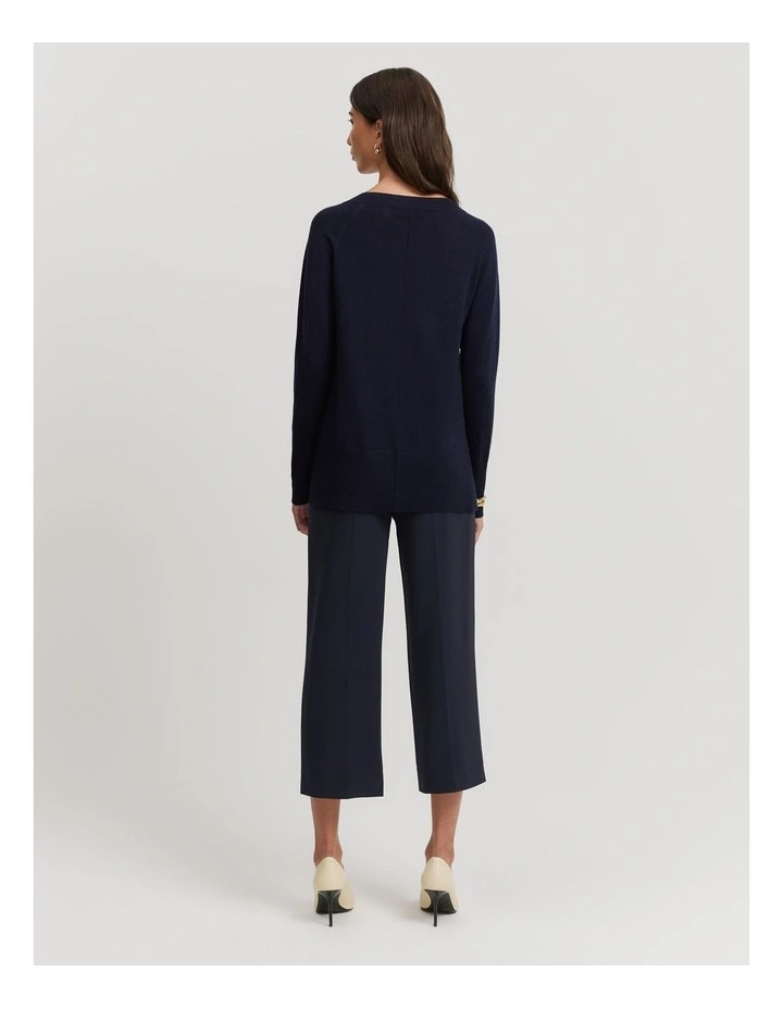 Australian Merino Wool V-Neck Knit in Navy Marle image 4