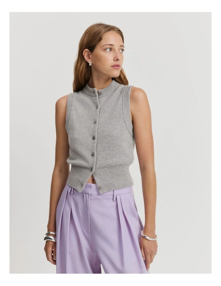 Gcs-certified Cashmere Blend Button Knit Vest in Light Grey Marle image 1