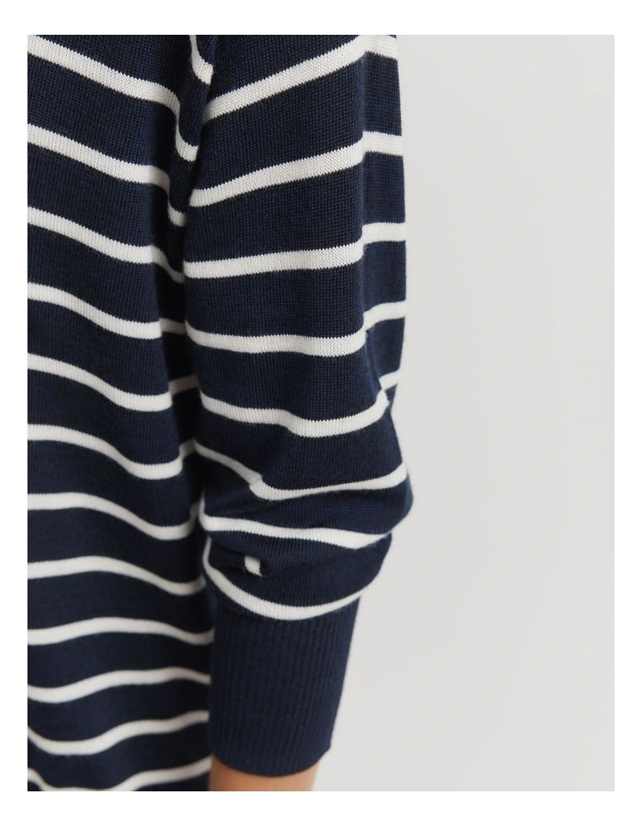 Australian Merino Wool Stripe Crew Knit in Navy Stripe image 2