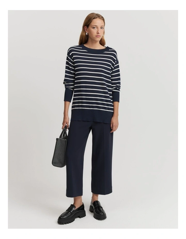 Australian Merino Wool Stripe Crew Knit in Navy Stripe image 3