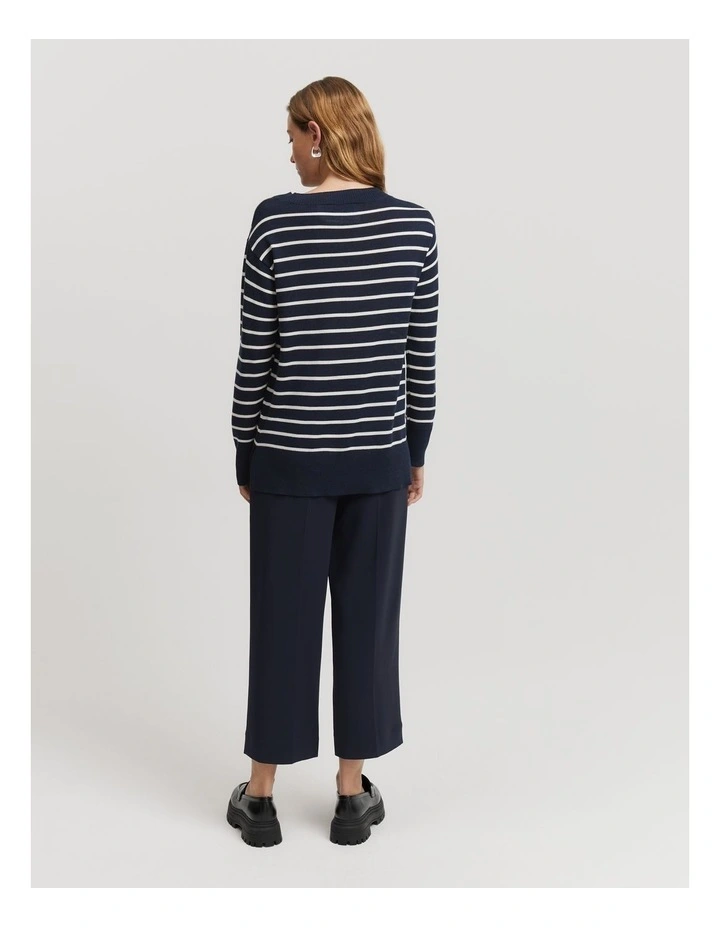 Australian Merino Wool Stripe Crew Knit in Navy Stripe image 4