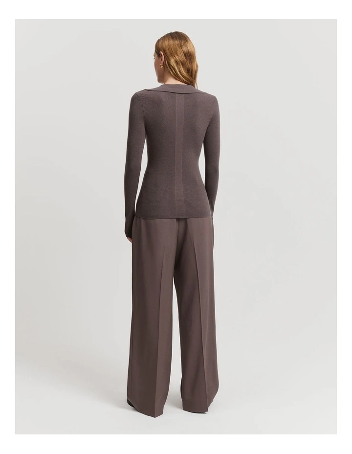 Australian Merino Wool Silk Collared Knit Jumper in Truffle image 4