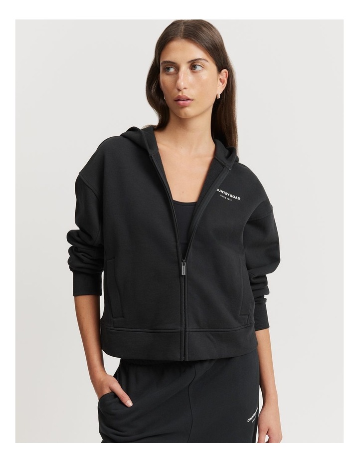 Crop Zip Hooded Sweat Top in Black