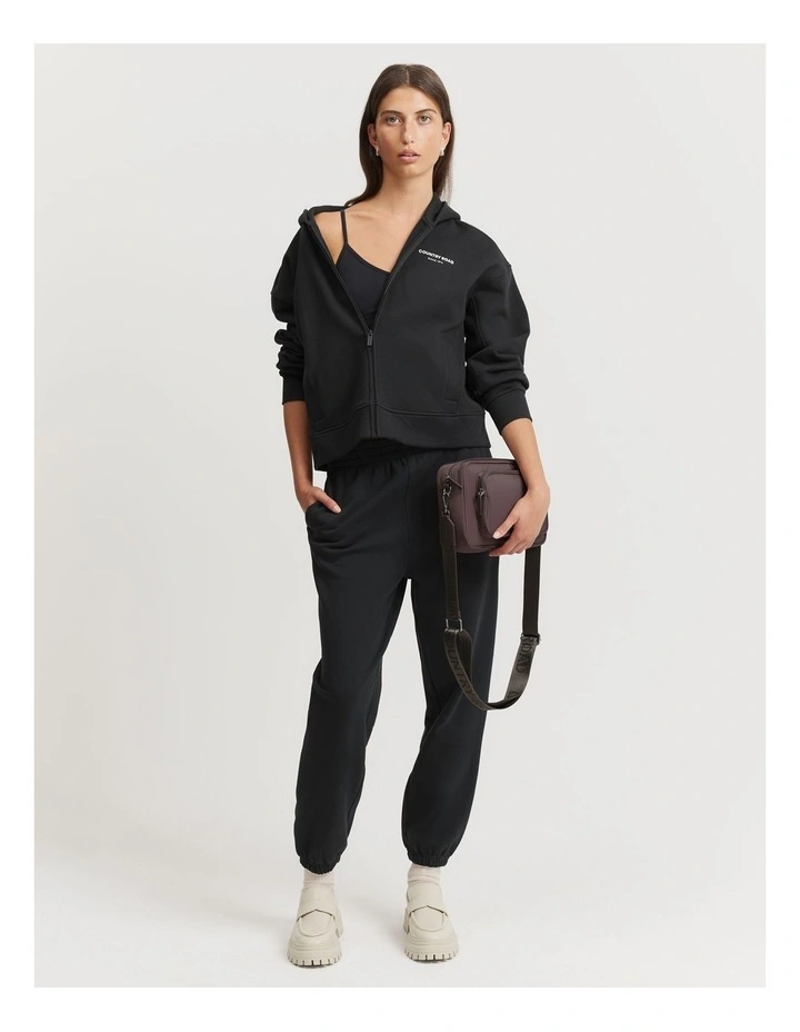 Crop Zip Hooded Sweat Top in Black image 2