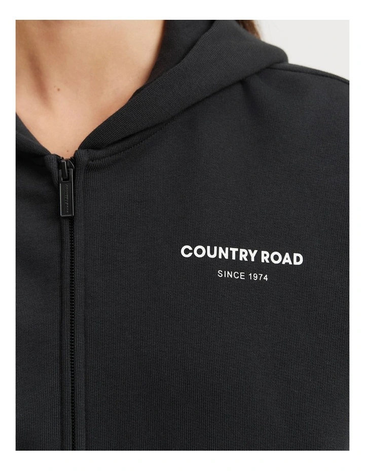 Crop Zip Hooded Sweat Top in Black image 3