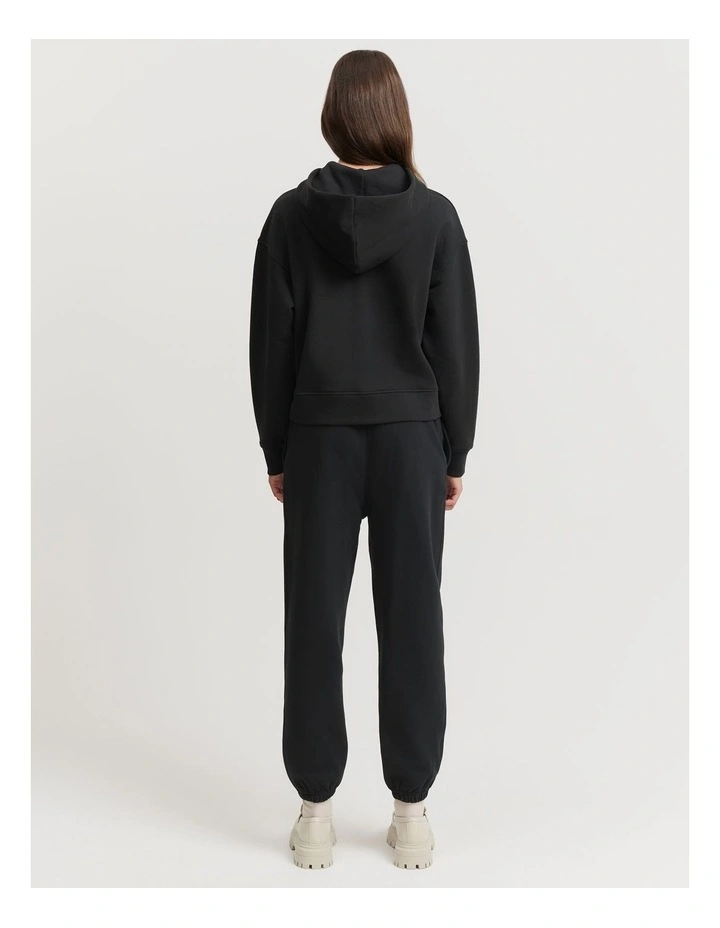 Crop Zip Hooded Sweat Top in Black image 4