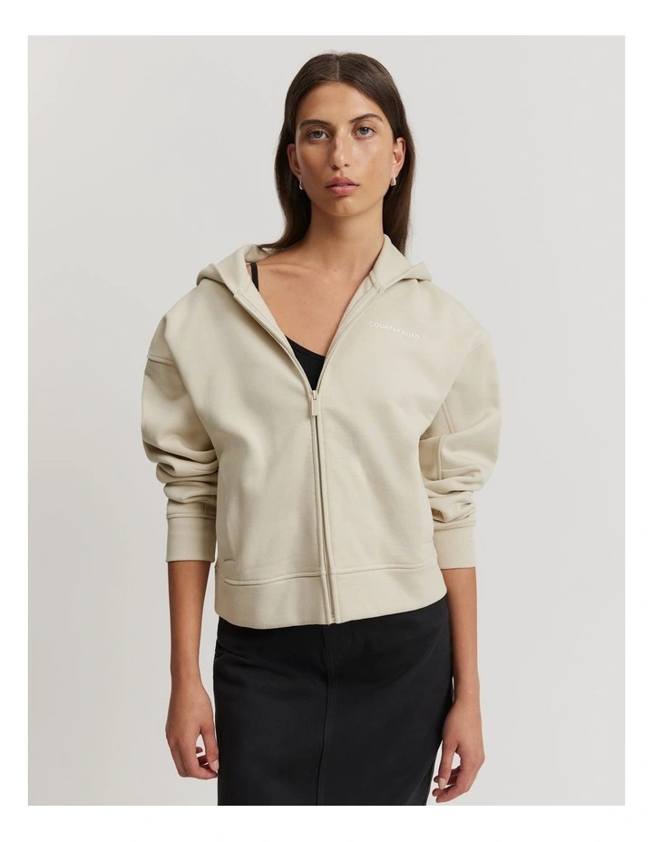 Australian Cotton Crop Zip Hooded Sweat Top in Cloud image 1