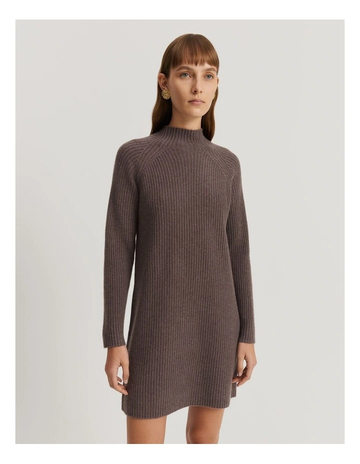 Organically Grown Cotton Blend Mini Knit Dress in Truffle Marle image 1