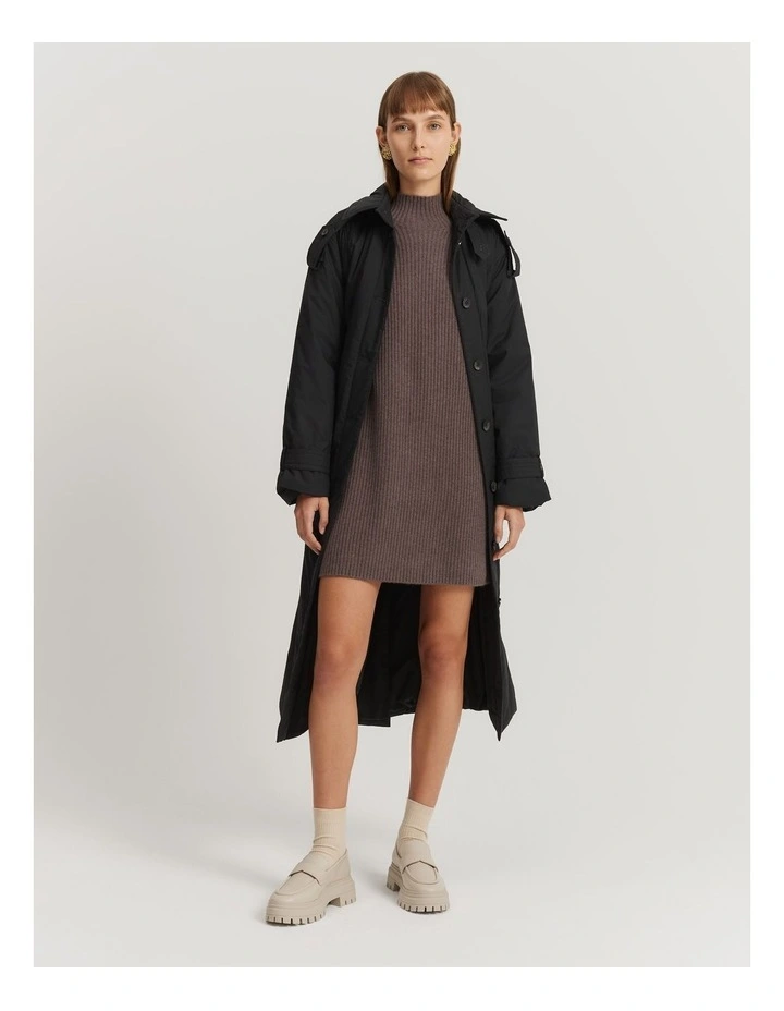 Organically Grown Cotton Blend Mini Knit Dress in Truffle Marle image 2