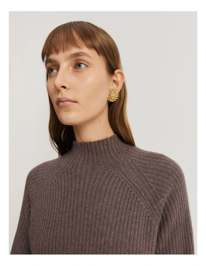 Organically Grown Cotton Blend Mini Knit Dress in Truffle Marle image 3
