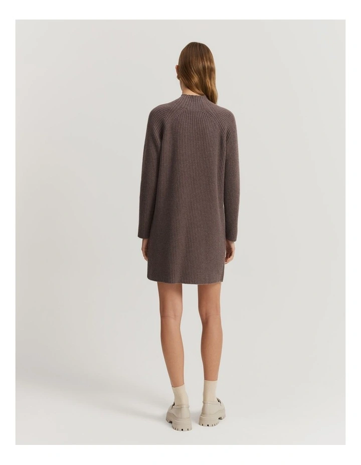 Organically Grown Cotton Blend Mini Knit Dress in Truffle Marle image 4