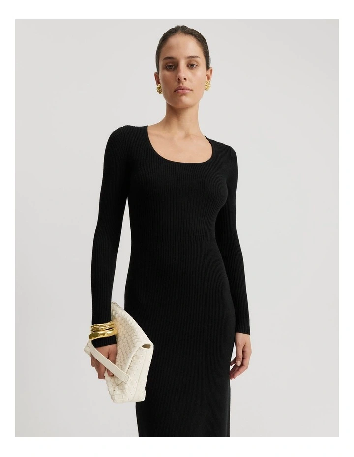 Organically Grown Cotton Scoop Neck Knit Dress in Black image 1
