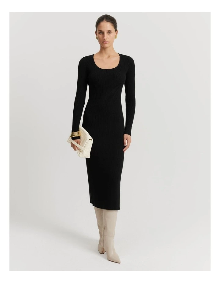 Organically Grown Cotton Scoop Neck Knit Dress in Black image 2