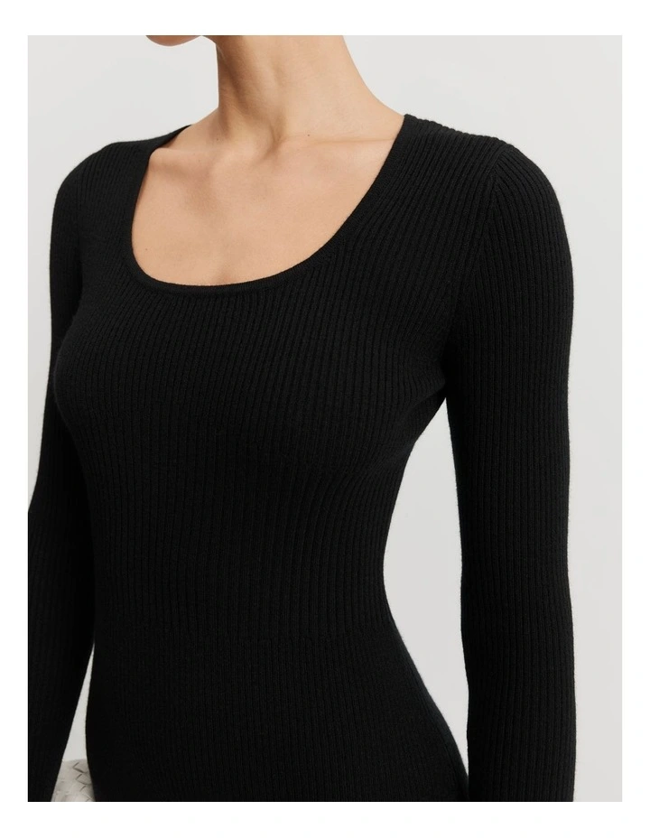 Organically Grown Cotton Scoop Neck Knit Dress in Black image 3