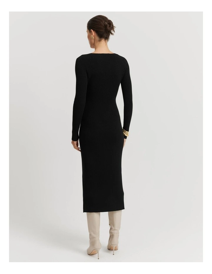 Organically Grown Cotton Scoop Neck Knit Dress in Black image 4