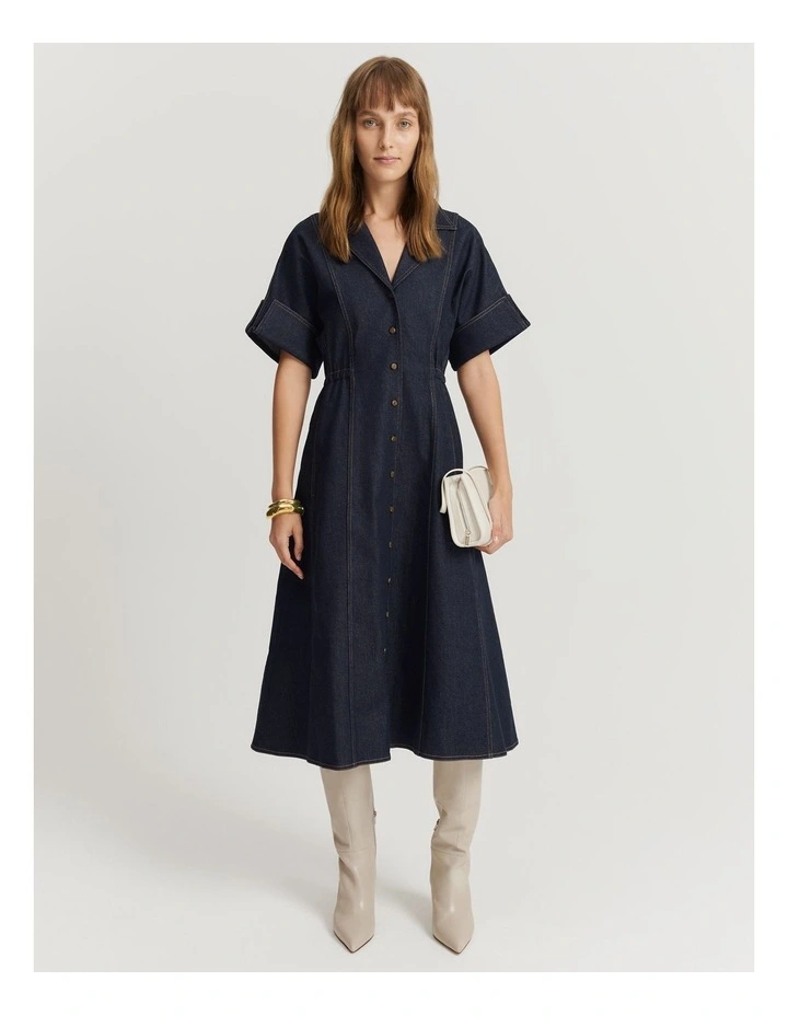 Button Front Denim Dress in Indigo Rinse image 1