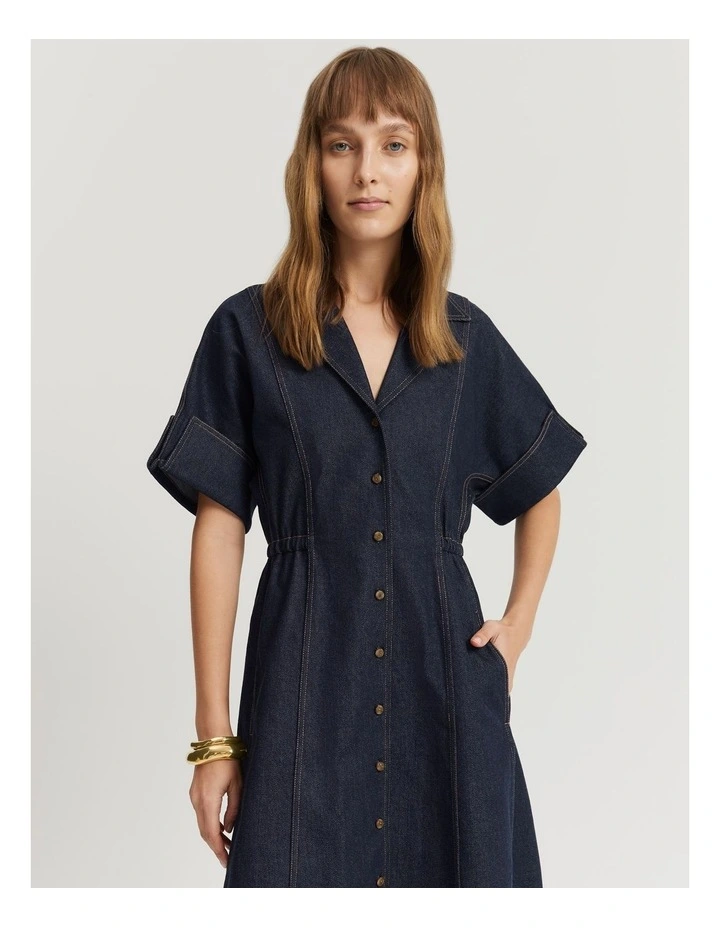 Button Front Denim Dress in Indigo Rinse image 3