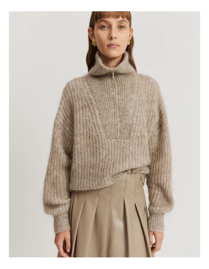 Zip Detail Knit in Fawn Marle image 3