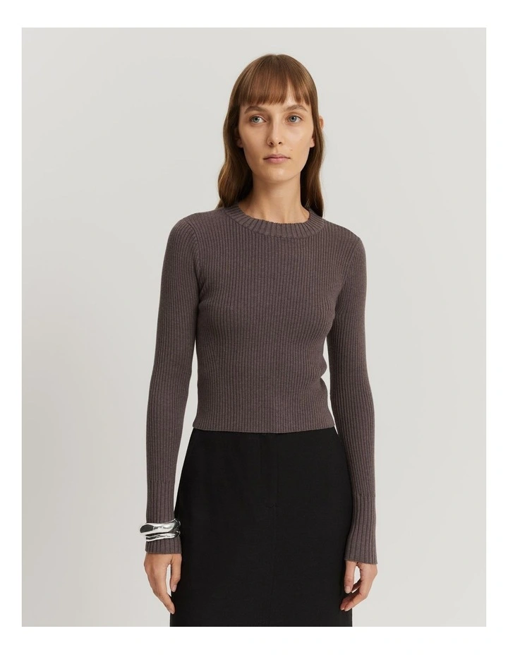 Organically Grown Cotton Blend Crop Rib Knit in Truffle Marle image 1