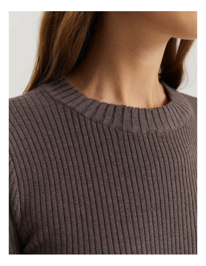 Organically Grown Cotton Blend Crop Rib Knit in Truffle Marle image 2