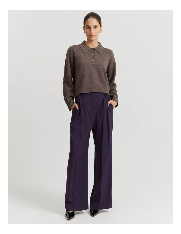 Organically Grown Cotton Blend Crop Crew Neck Knit in Truffle Marle image 2