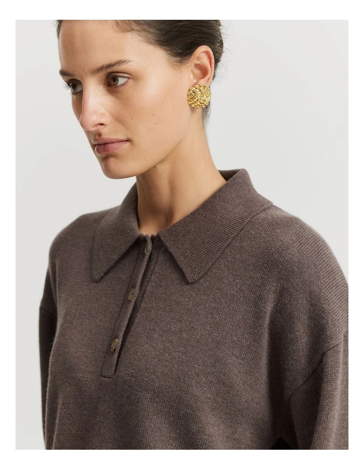Organically Grown Cotton Blend Crop Crew Neck Knit in Truffle Marle image 3