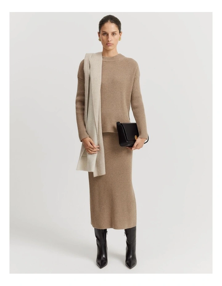 Organically Grown Cotton Cashmere Blend Crew Neck Rib Knit in Fawn image 2