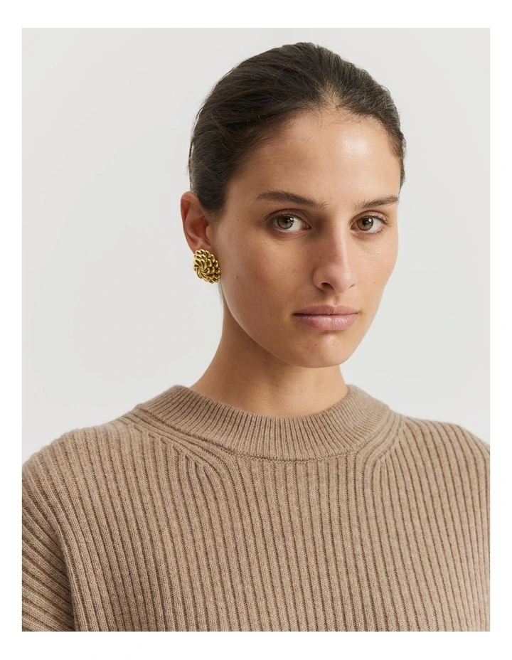 Organically Grown Cotton Cashmere Blend Crew Neck Rib Knit in Fawn image 3