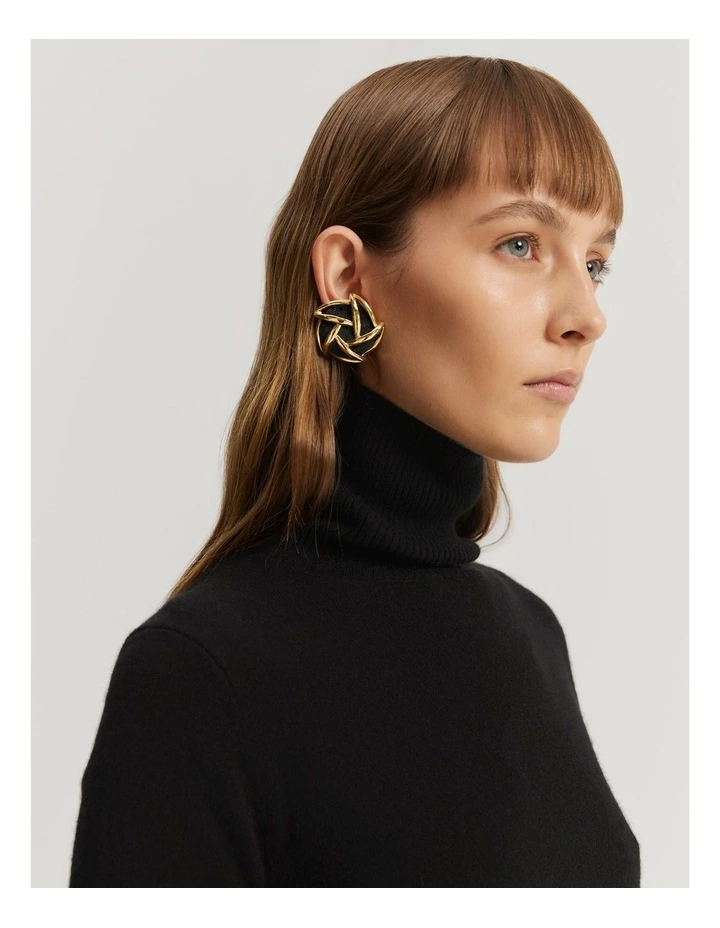 Gcs-certified Cashmere Blend Cropped Roll Neck Knit in Black image 2