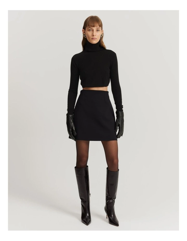 Gcs-certified Cashmere Blend Cropped Roll Neck Knit in Black image 3