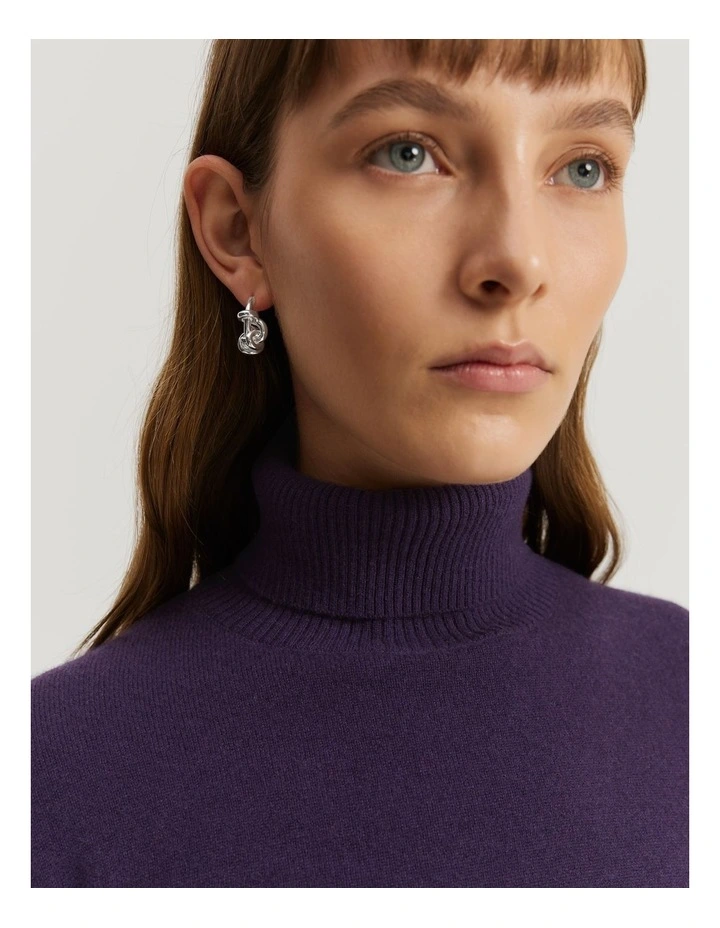 Gcs-certified Cashmere Blend Cropped Roll Neck Knit in Eggplant image 2
