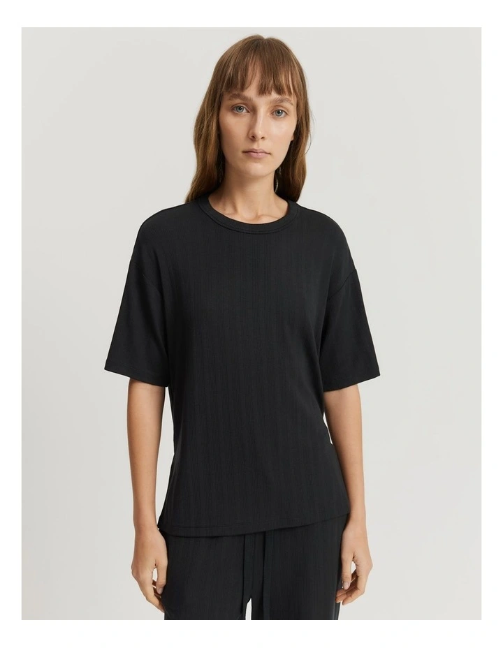 Short Sleeve Pyjama Top in Black image 1