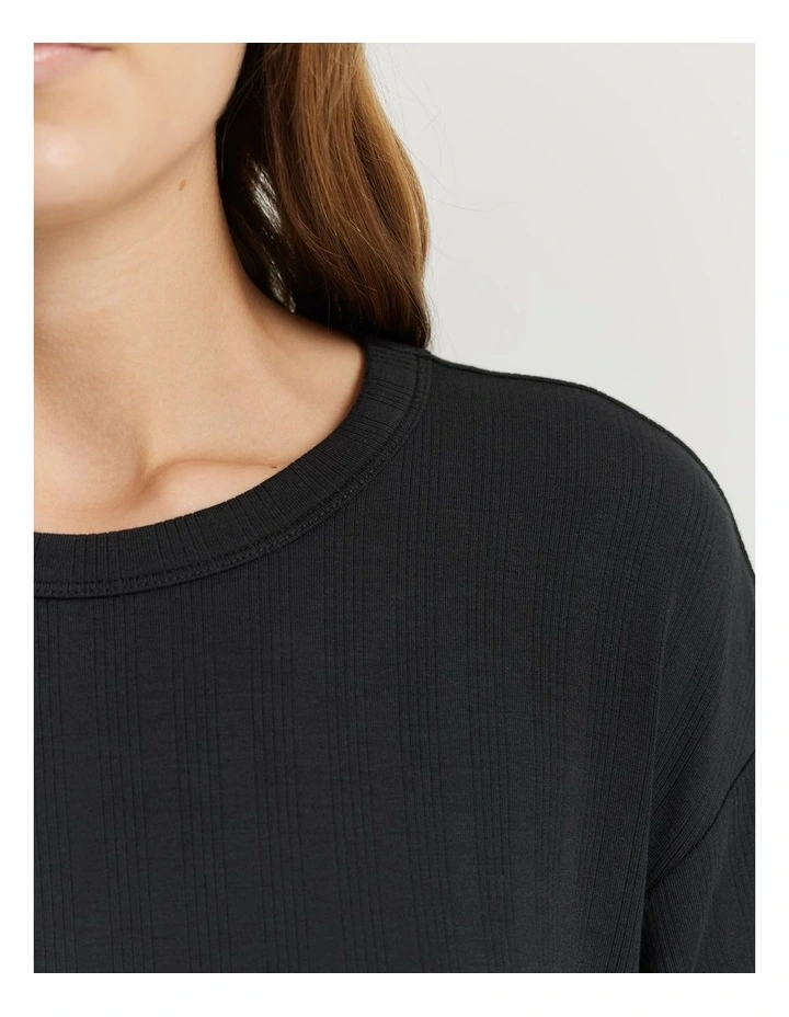 Short Sleeve Pyjama Top in Black image 2