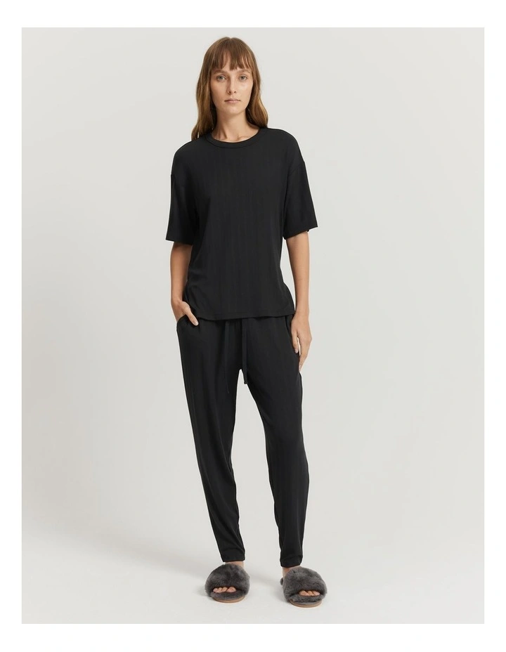Short Sleeve Pyjama Top in Black image 3