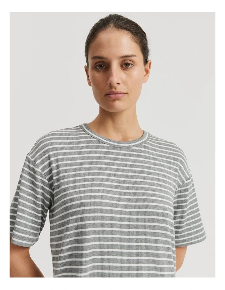 Stripe Short Sleeve Pyjama Top in Grey Marle Stripe image 3
