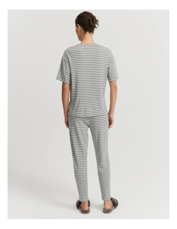 Stripe Short Sleeve Pyjama Top in Grey Marle Stripe image 4