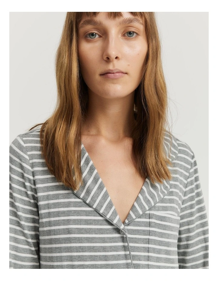Stripe Long Sleeve Pyjama Shirt in Grey Marle Stripe image 2