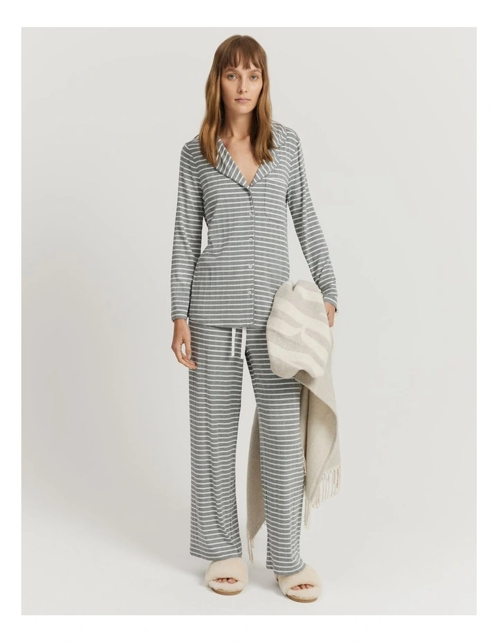 Stripe Long Sleeve Pyjama Shirt in Grey Marle Stripe image 3