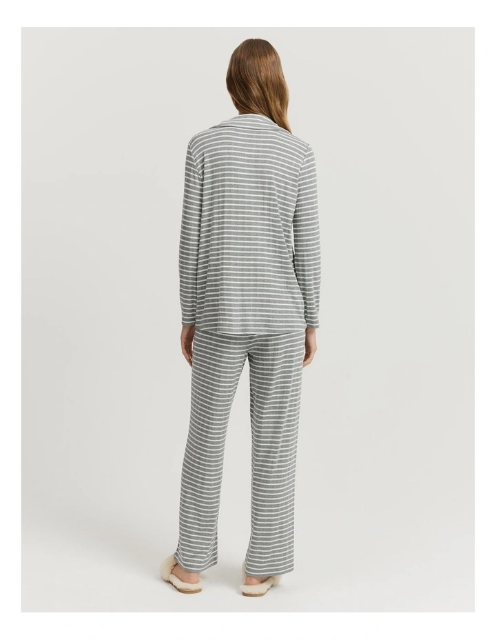 Stripe Long Sleeve Pyjama Shirt in Grey Marle Stripe image 4