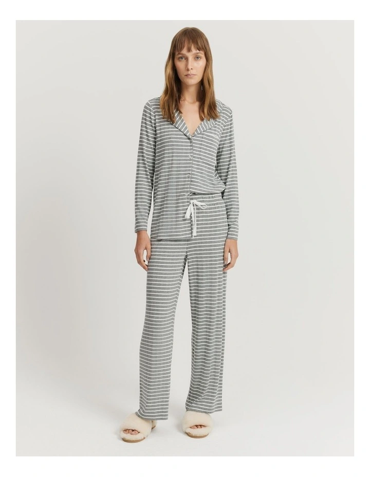 Stripe Wide Legging Pyjama Pant in Grey Marle Stripe image 1