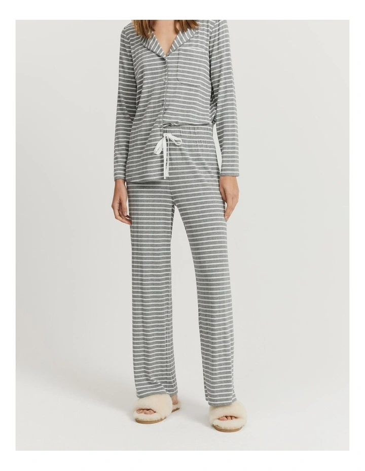Stripe Wide Legging Pyjama Pant in Grey Marle Stripe image 2