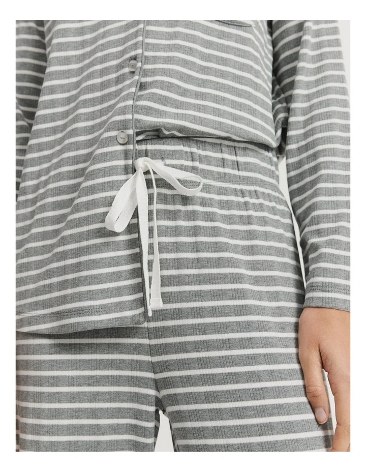 Stripe Wide Legging Pyjama Pant in Grey Marle Stripe image 3