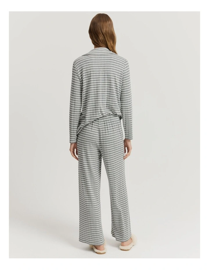 Stripe Wide Legging Pyjama Pant in Grey Marle Stripe image 4